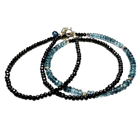Solid 14k Gold Natural Black Spinel London Blue Topaz Wrap Bracelet | Necklace - Picture 11 of 12